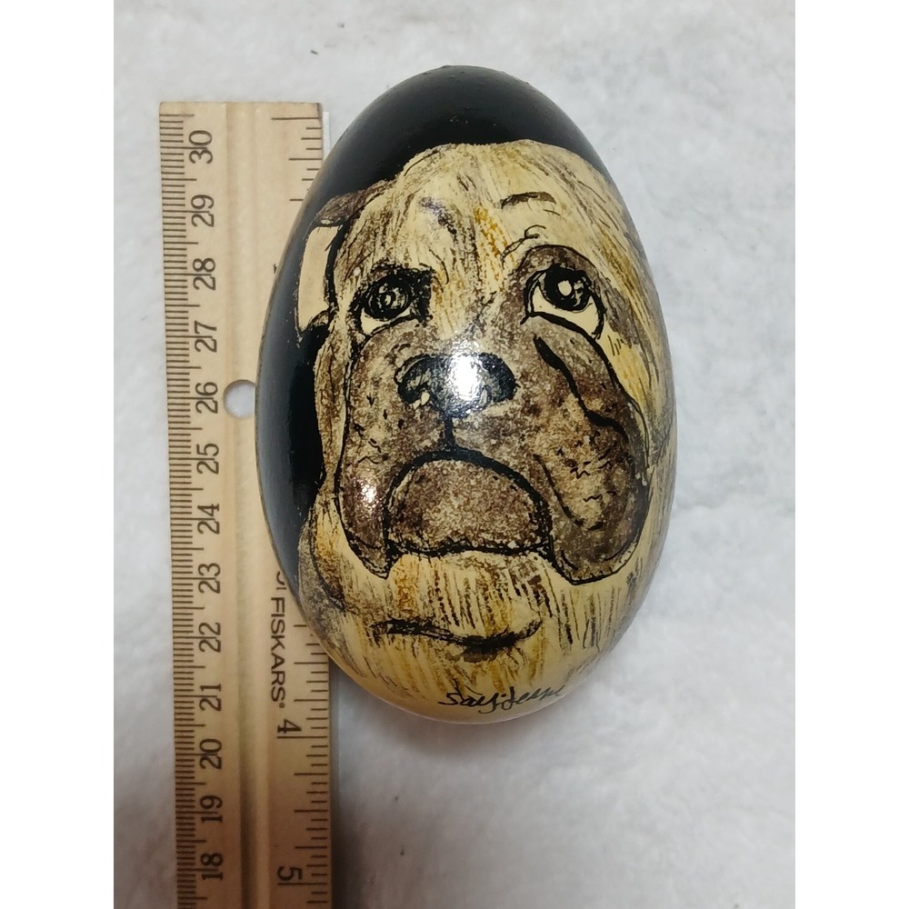 Hand Painted Goose Egg Brown/Black Bulldog  Artist‎ Sally Jeane
